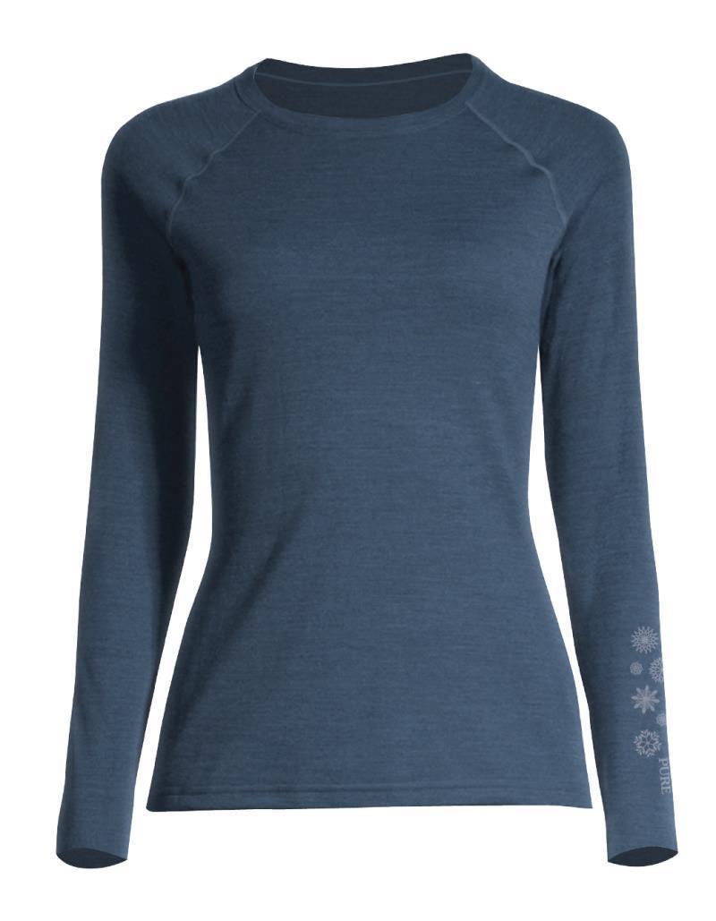 100% Merino, Sleeve Snowflake, LS T-Shirt, 160gm - Womens - Smoke 1