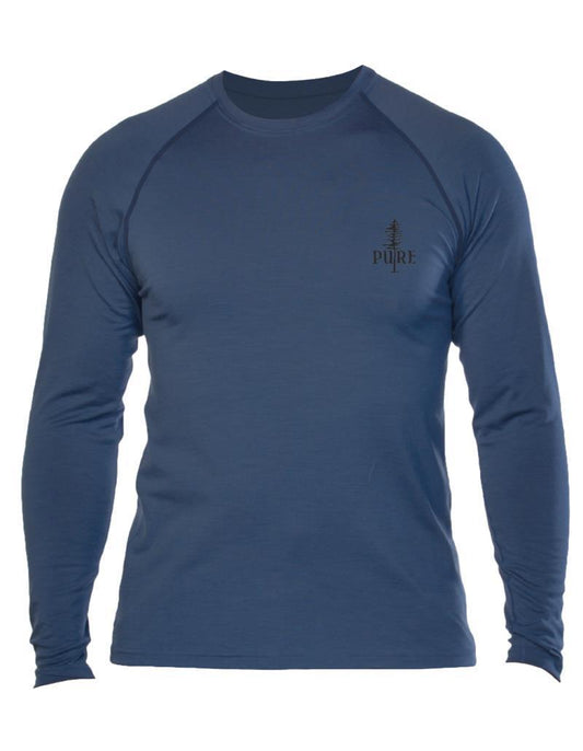 100% Merino, Small PURE Tree, LS T-Shirt, 160gm - Mens - Navy 1