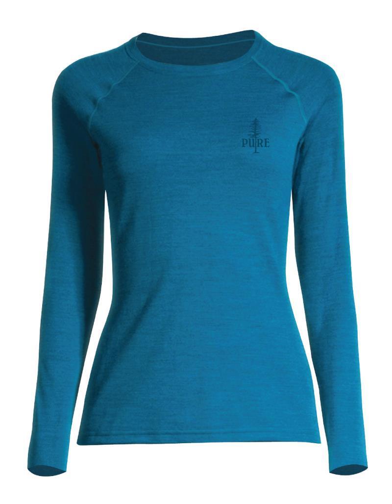 100% Merino, Small PURE Tree, LS T-Shirt, 160gm - Womens - Blue Jay 1