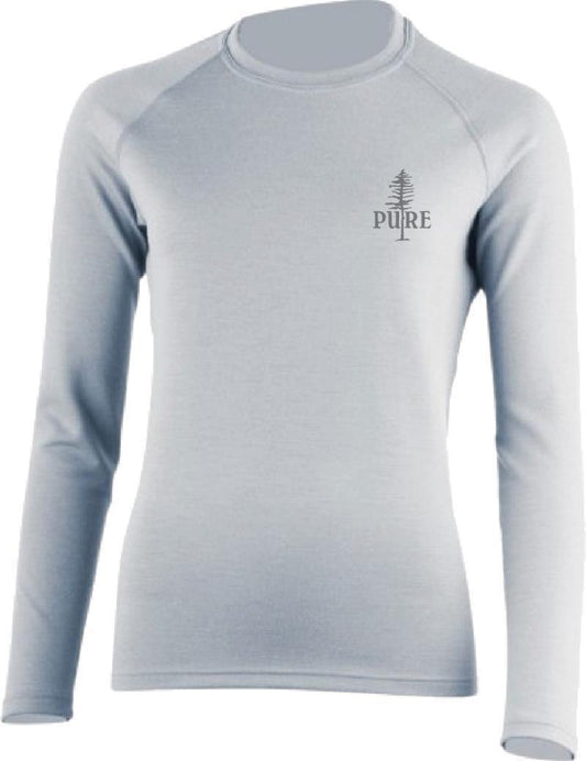 100% Merino, Small PURE Tree, LS T-Shirt, 160gm - Womens - Cement 1