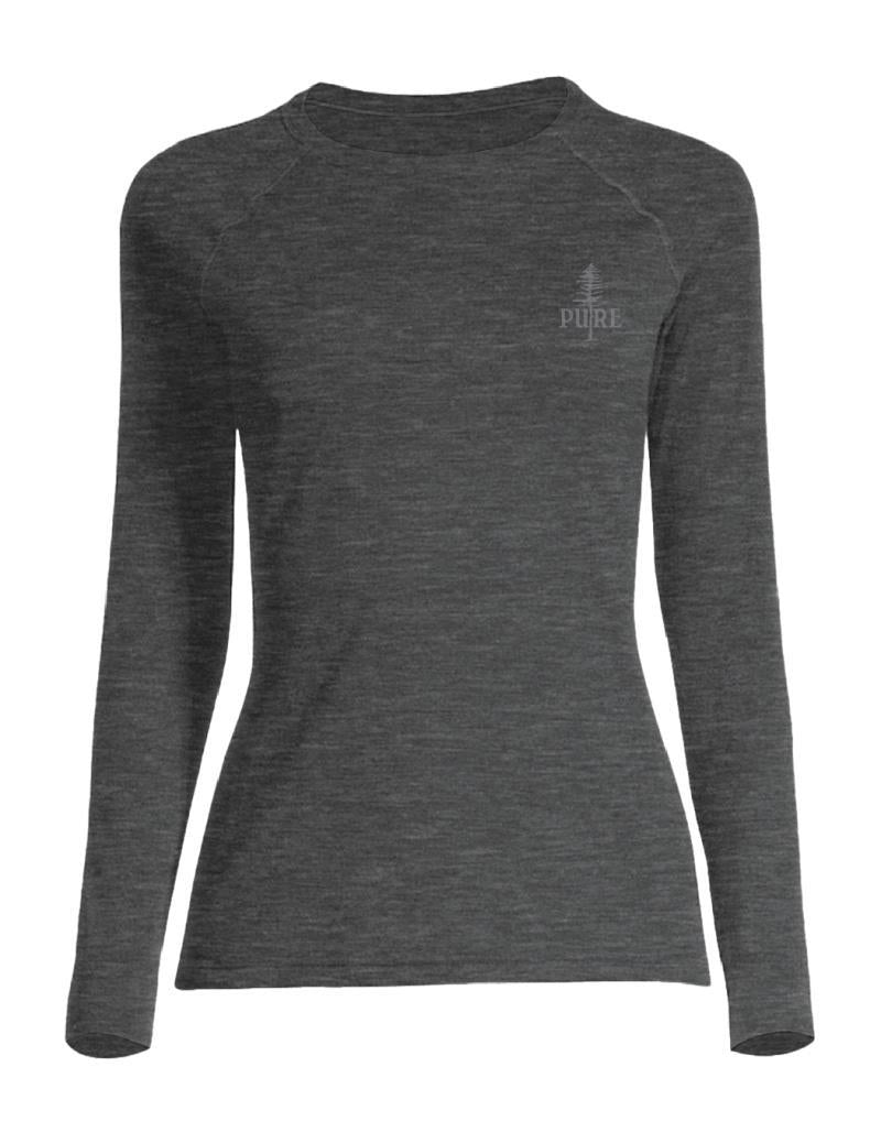 100% Merino, Small PURE Tree, LS T-Shirt, 160gm - Womens - Charcoal 1