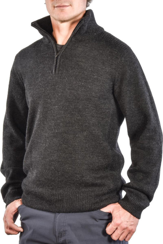 100% Natural Alpaca & Wool 1/2 Zip Sweater - Mens - Coal Heather 1
