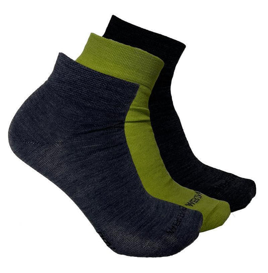 Merino, Light Short Socks - Unisex -  Assorted Color 3-Pack - Black / Dusk / Lime 1