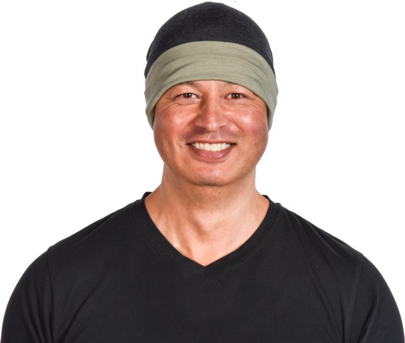Merino, Reversible Beanie, 160gm - Coal / Green 1
