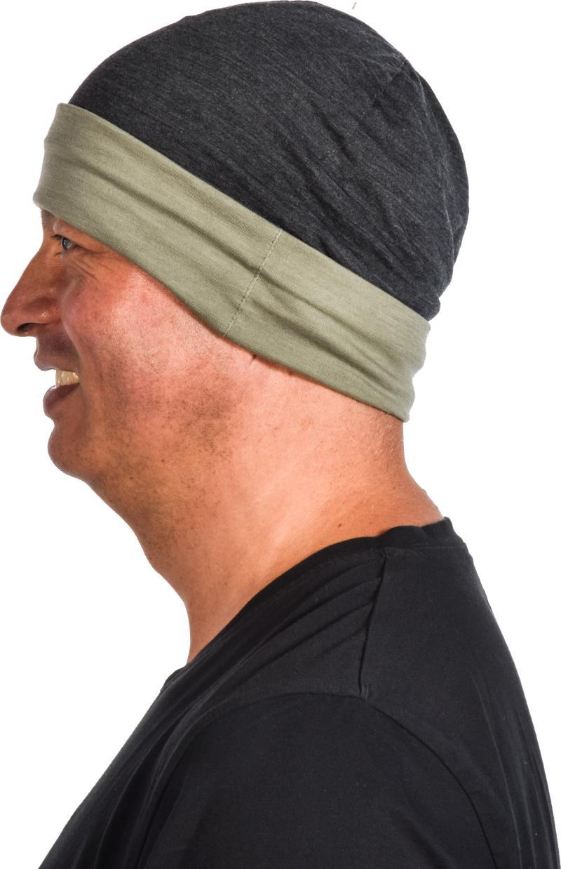 Merino, Reversible Beanie, 160gm - Coal / Green 2