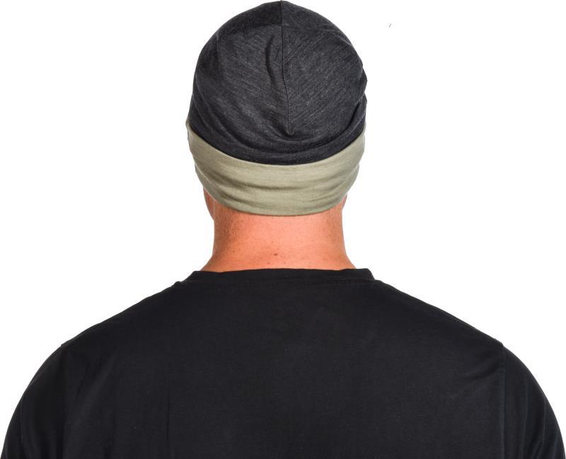 Merino, Reversible Beanie, 160gm - Coal / Green 3
