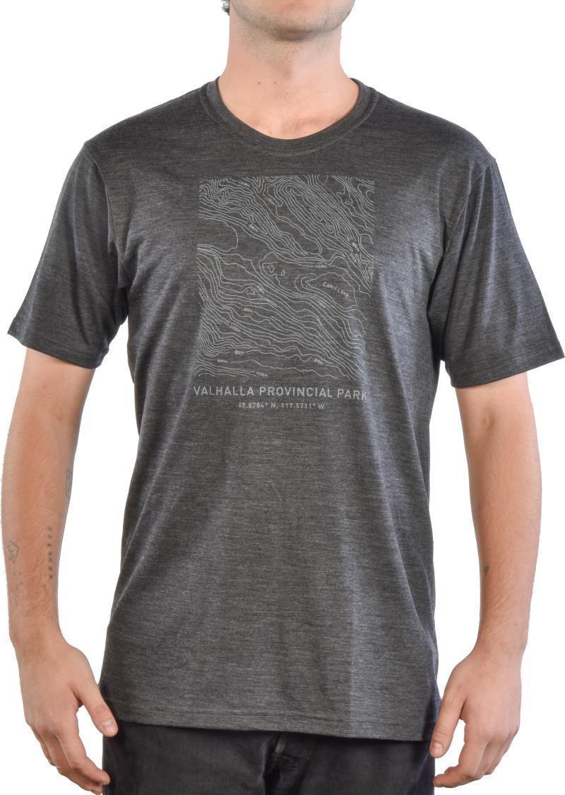 PURE naturals 100% Merino SS T-Shirt - Valhalla Provincial Park Map - Mens - Charcoal 1