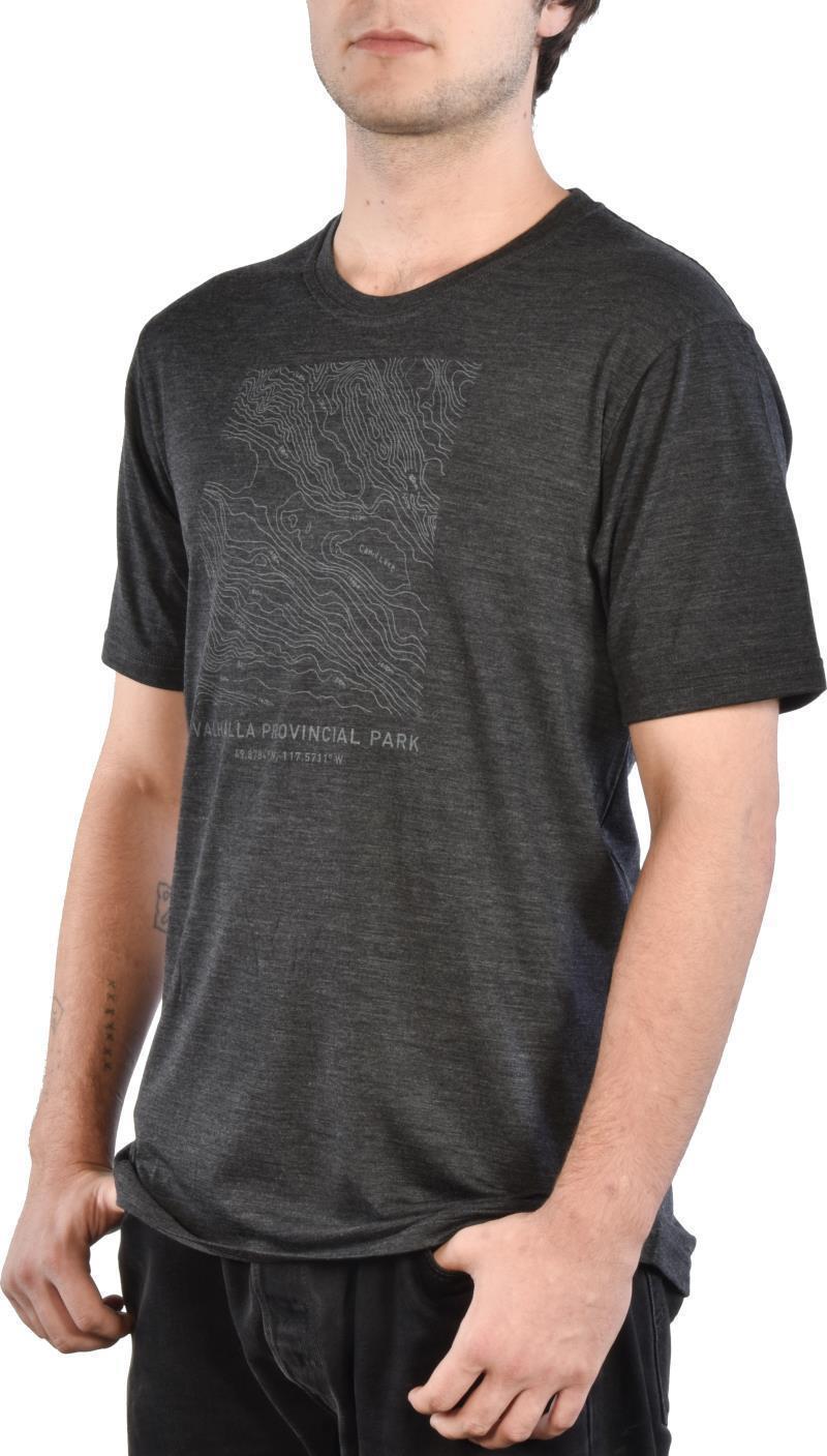 PURE naturals 100% Merino SS T-Shirt - Valhalla Provincial Park Map - Mens - Charcoal 2