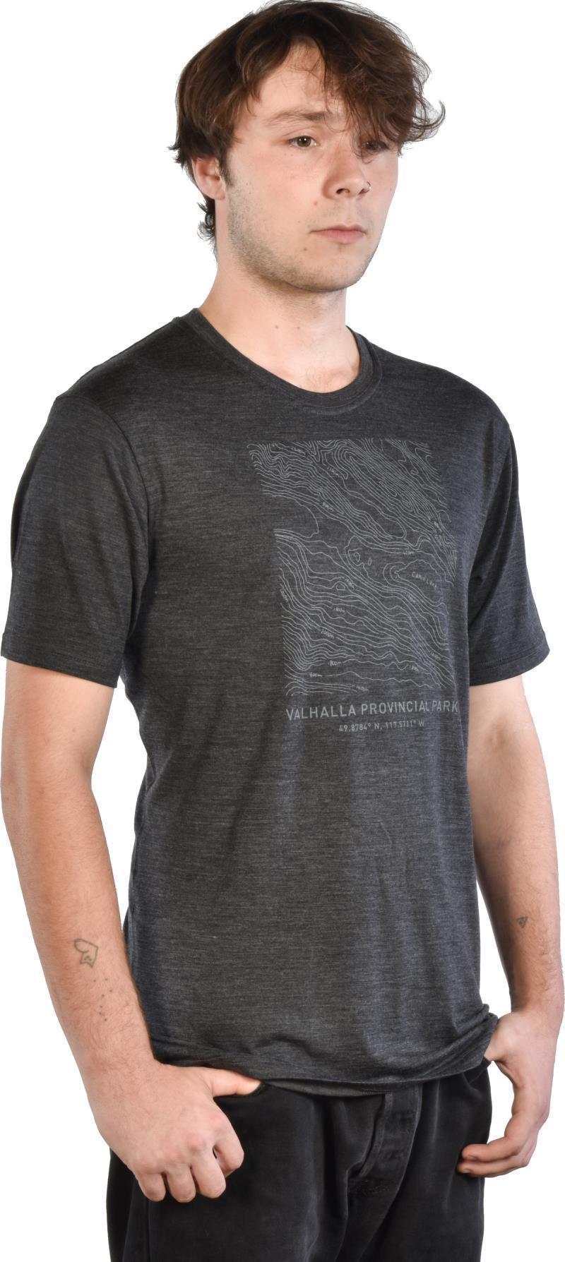 PURE naturals 100% Merino SS T-Shirt - Valhalla Provincial Park Map - Mens - Charcoal 3