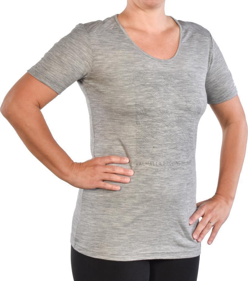 PURE naturals 100% Merino SS T-Shirt - Valhalla Provincial Park Map - Womens - Ash 1