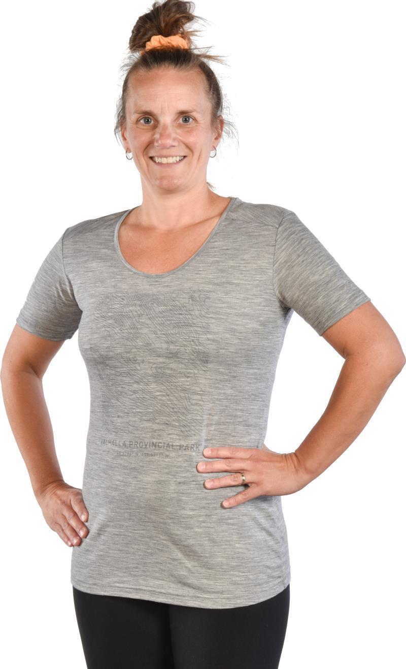 PURE naturals 100% Merino SS T-Shirt - Valhalla Provincial Park Map - Womens - Ash 3
