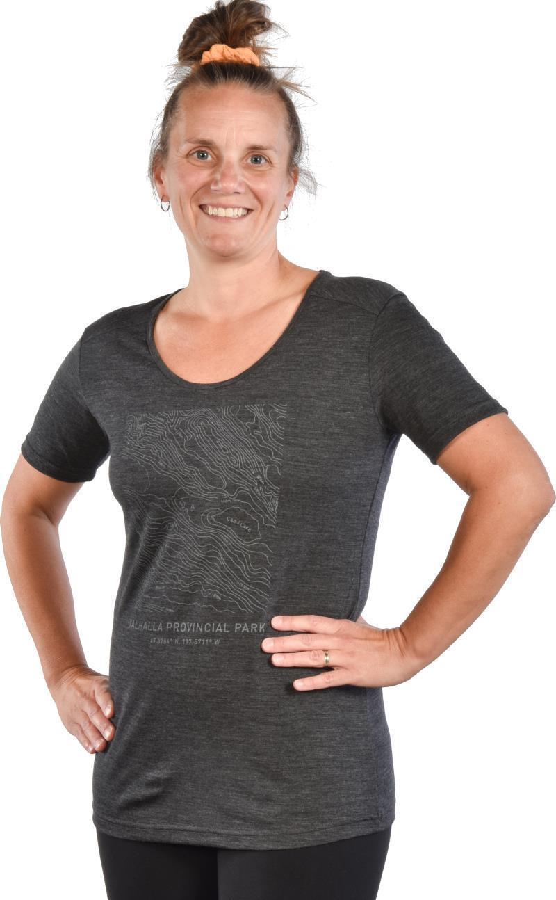 PURE naturals 100% Merino SS T-Shirt - Valhalla Provincial Park Map - Womens - Charcoal 3