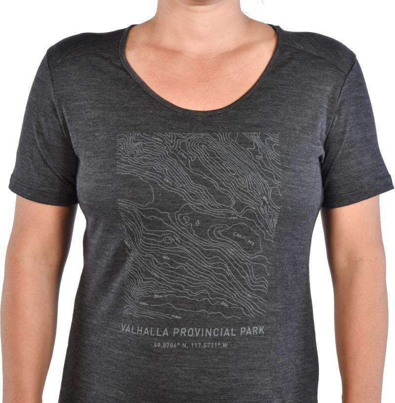 PURE naturals 100% Merino SS T-Shirt - Valhalla Provincial Park Map - Womens - Charcoal 4