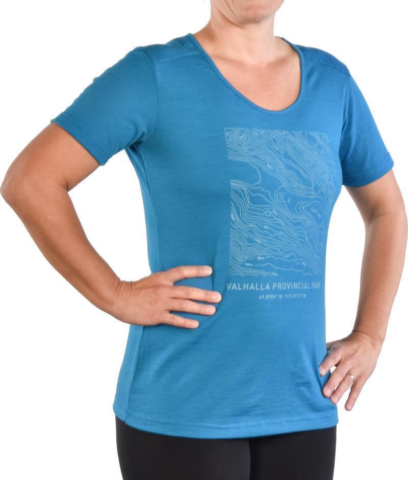 PURE naturals 100% Merino SS T-Shirt - Valhalla Provincial Park Map - Womens - Lake 1