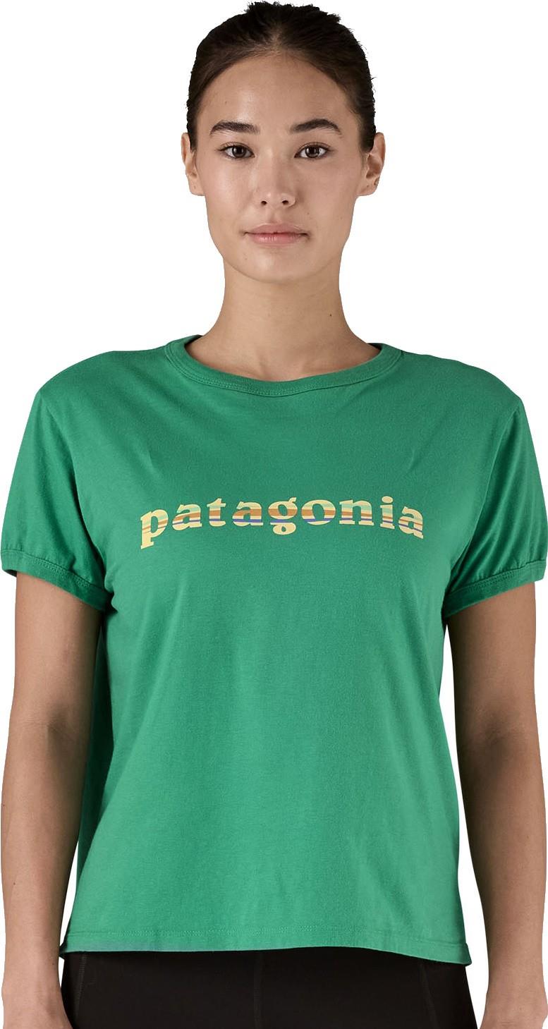 `73 Text Logo Organic Ringer SS Tee - Womens - heartleaf green 1