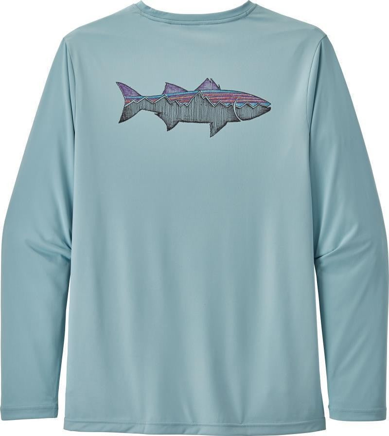 Capilene Cool Daily Fish Graphic LS Shirt - Mens - sketched fitz roy striper / big sky blue 1