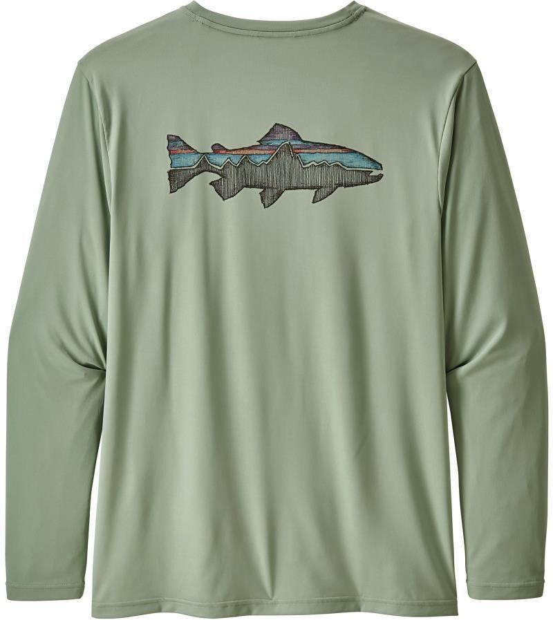 Capilene Cool Daily Fish Graphic LS Shirt - Mens - sketched fitz roy trout / celadon 1