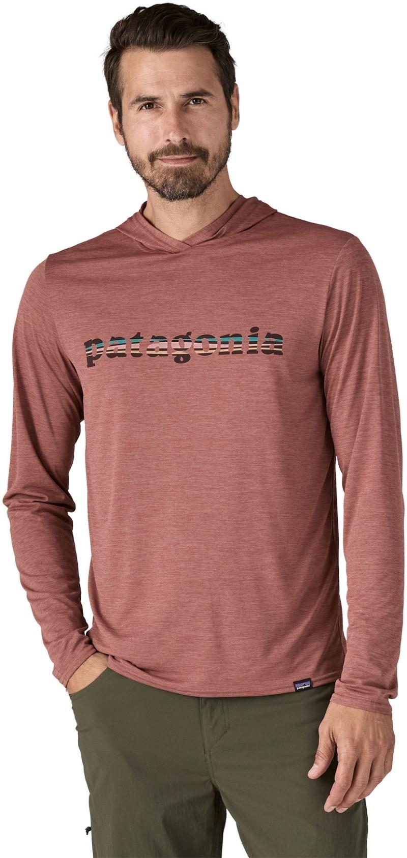 Capilene Cool Daily Graphic Hoody - Mens - 73 text logo / dulse mauve x-dye 1