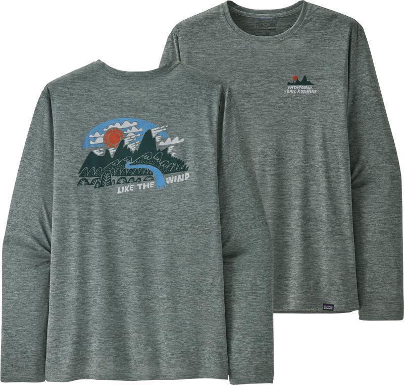Capilene Cool Daily Graphic LS Shirt - Lands - Mens - Like the Wind / Sleet Green X-Dye 1