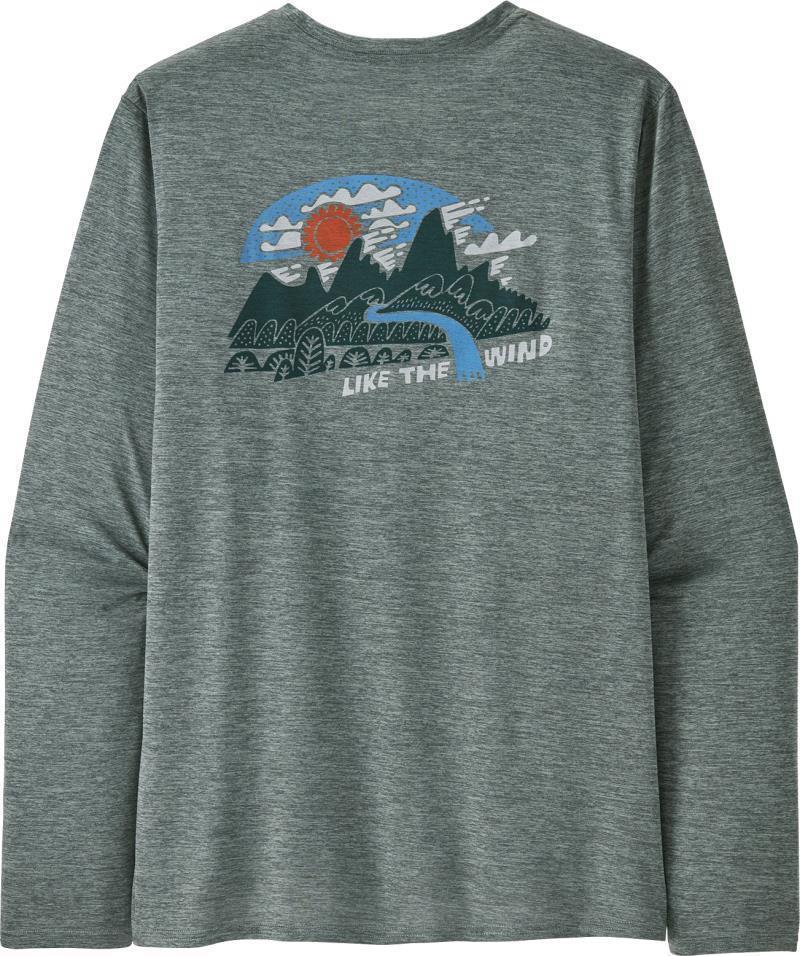 Capilene Cool Daily Graphic LS Shirt - Lands - Mens - Like the Wind / Sleet Green X-Dye 3