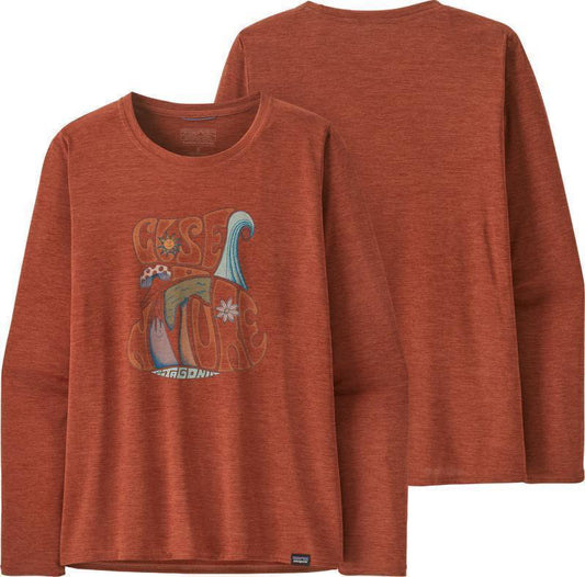 Capilene Cool Daily Graphic LS Shirt - Lands - Womens - Closer to Nature / Burl Red X-Dye 1