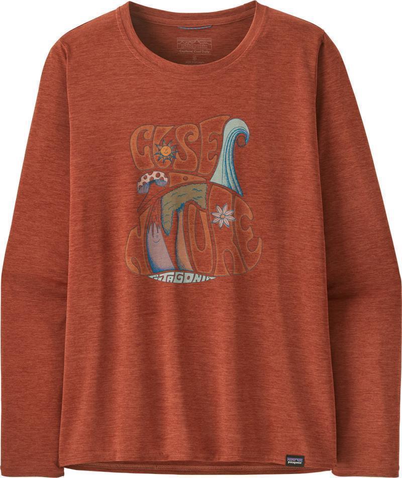 Capilene Cool Daily Graphic LS Shirt - Lands - Womens - Closer to Nature / Burl Red X-Dye 2