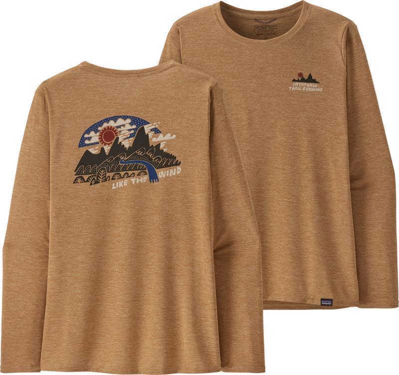 Capilene Cool Daily Graphic LS Shirt - Lands - Womens - Like the Wind / Tinamou Tan X-Dye 1