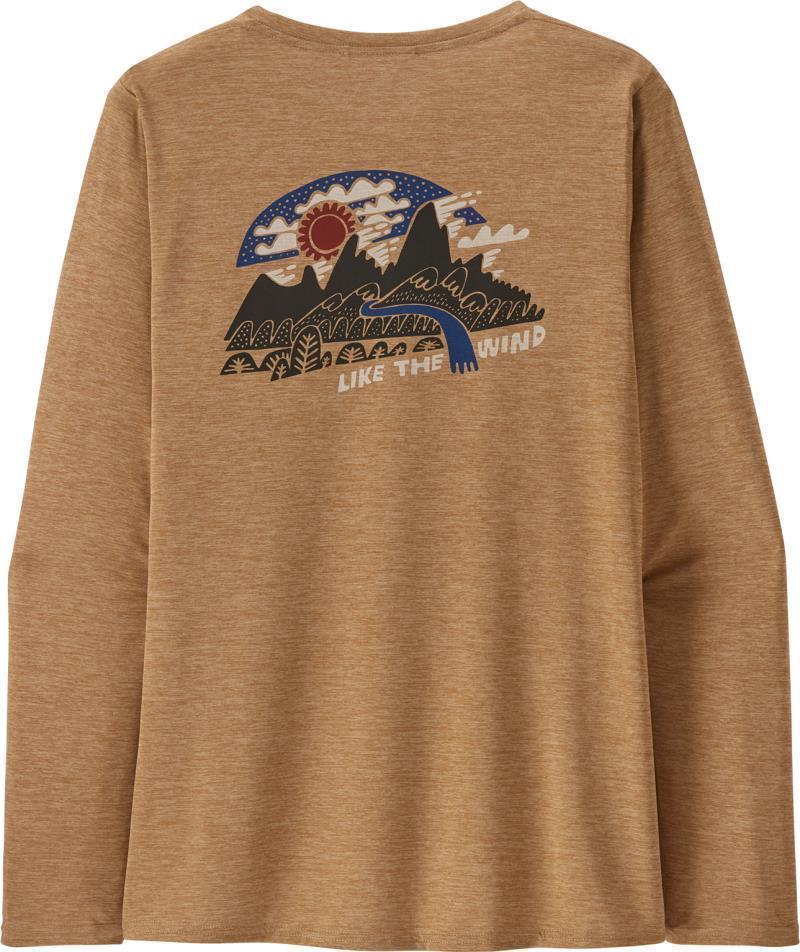 Capilene Cool Daily Graphic LS Shirt - Lands - Womens - Like the Wind / Tinamou Tan X-Dye 3
