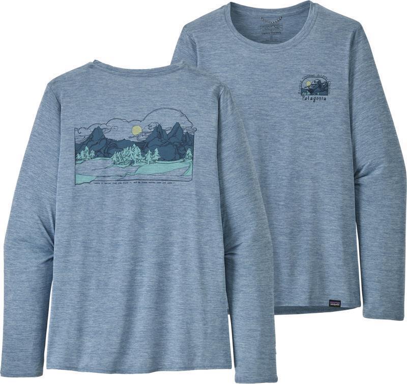 Capilene Cool Daily Graphic LS Shirt - Lands - Womens - Lost And Found / Steam Blue X-Dye 1