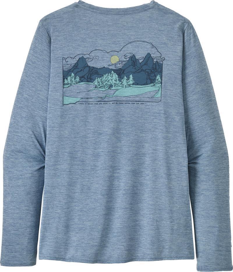 Capilene Cool Daily Graphic LS Shirt - Lands - Womens - Lost And Found / Steam Blue X-Dye 3