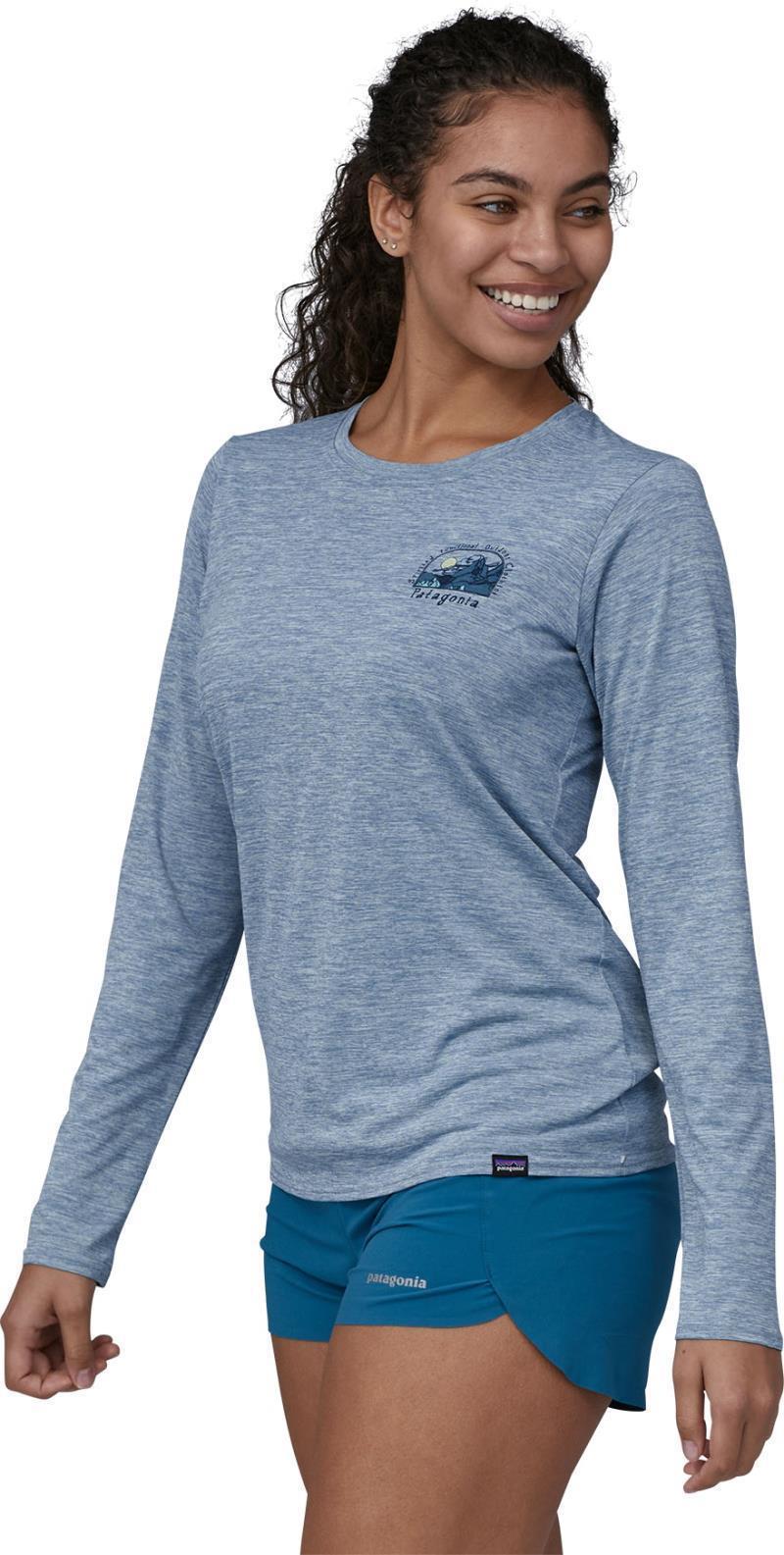 Capilene Cool Daily Graphic LS Shirt - Lands - Womens - Lost And Found / Steam Blue X-Dye 4