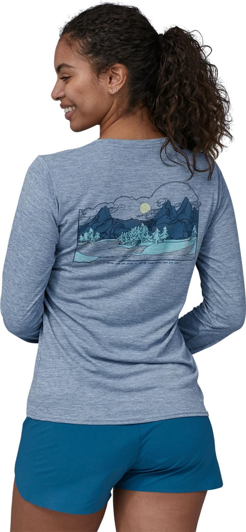 Capilene Cool Daily Graphic LS Shirt - Lands - Womens - Lost And Found / Steam Blue X-Dye 5