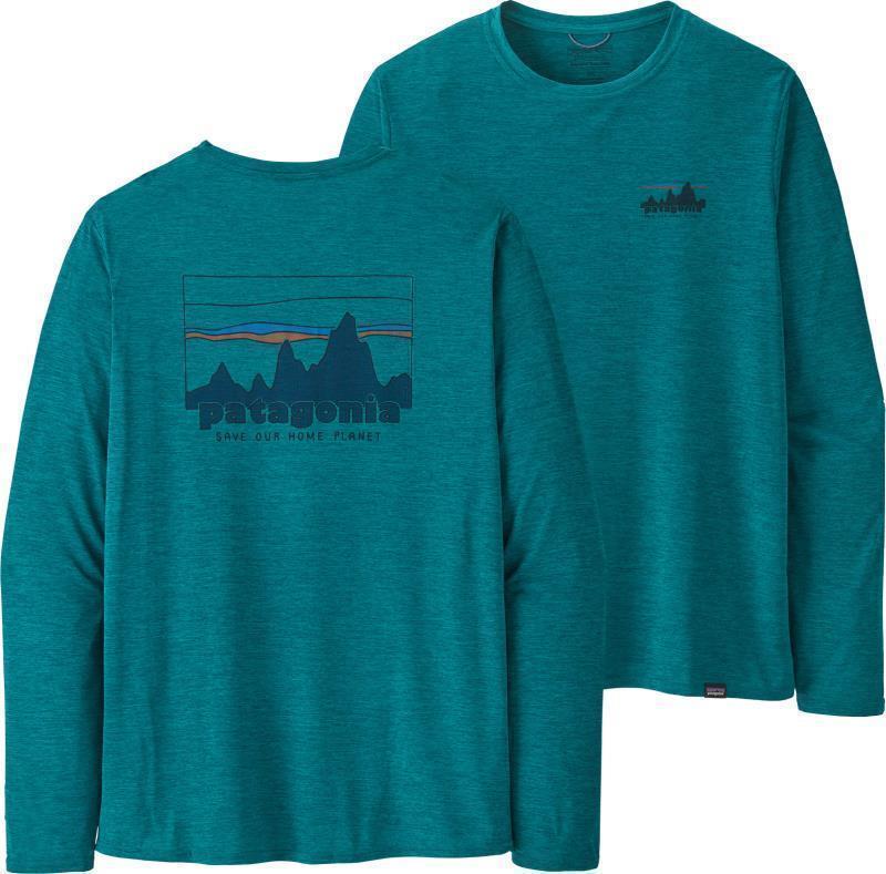 Capilene Cool Daily Graphic LS Shirt - Mens - 73 skyline / belay blue x-dye 1