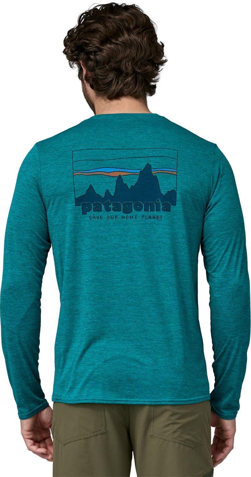 Capilene Cool Daily Graphic LS Shirt - Mens - 73 skyline / belay blue x-dye 1