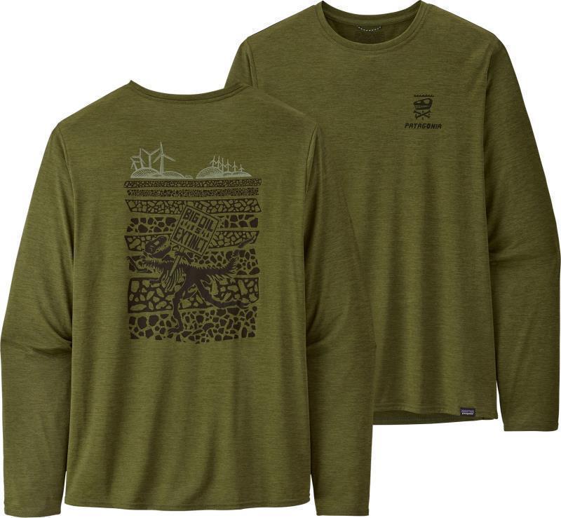 Capilene Cool Daily Graphic LS Shirt - Mens - Big Oil is Extinct / Palo Green X-Dye 1