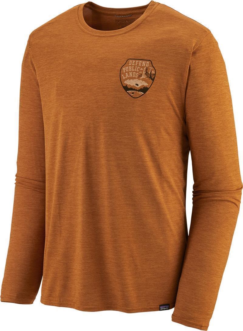 Capilene Cool Daily Graphic LS Shirt - Mens - Defend Public Lands / Hammonds Gold X-Dye 1