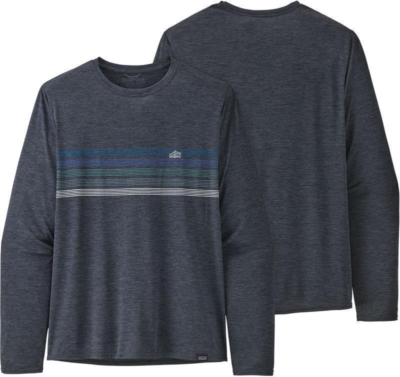 Capilene Cool Daily Graphic LS Shirt - Mens - Line Logo Ridge Stripe / Smolder Blue X-Dye 1
