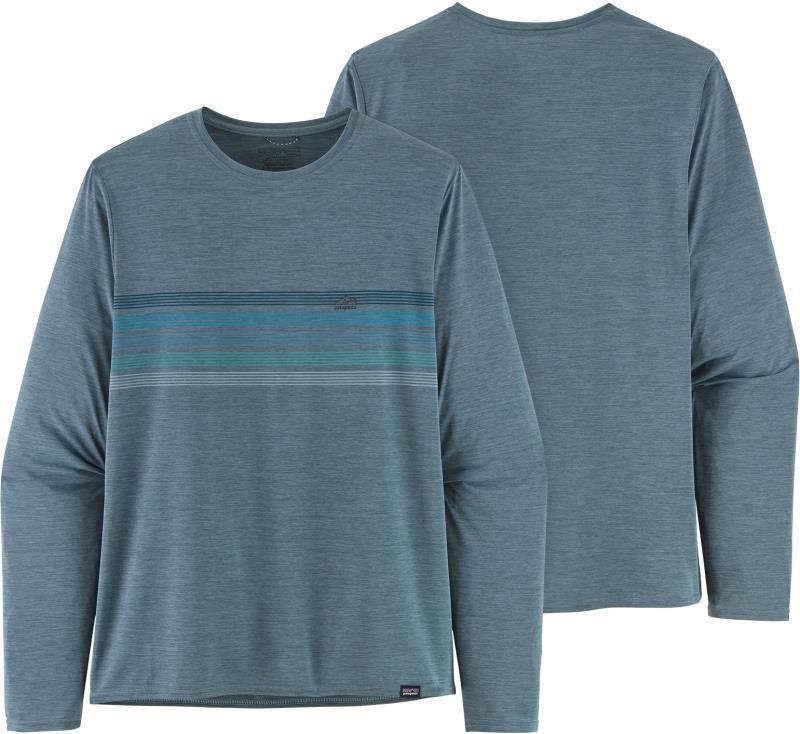 Capilene Cool Daily Graphic LS Shirt - Mens - line logo ridge stripe / light plume grey x-dye 1
