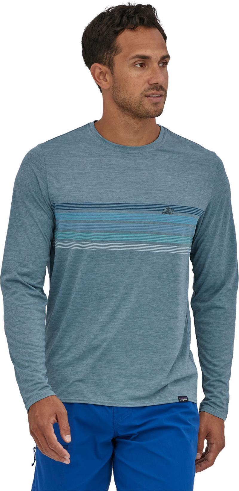 Capilene Cool Daily Graphic LS Shirt - Mens - line logo ridge stripe / light plume grey x-dye 1