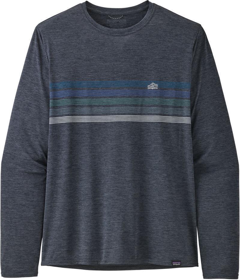 Capilene Cool Daily Graphic LS Shirt - Mens - line logo ridge stripe / smolder blue x-dye 1