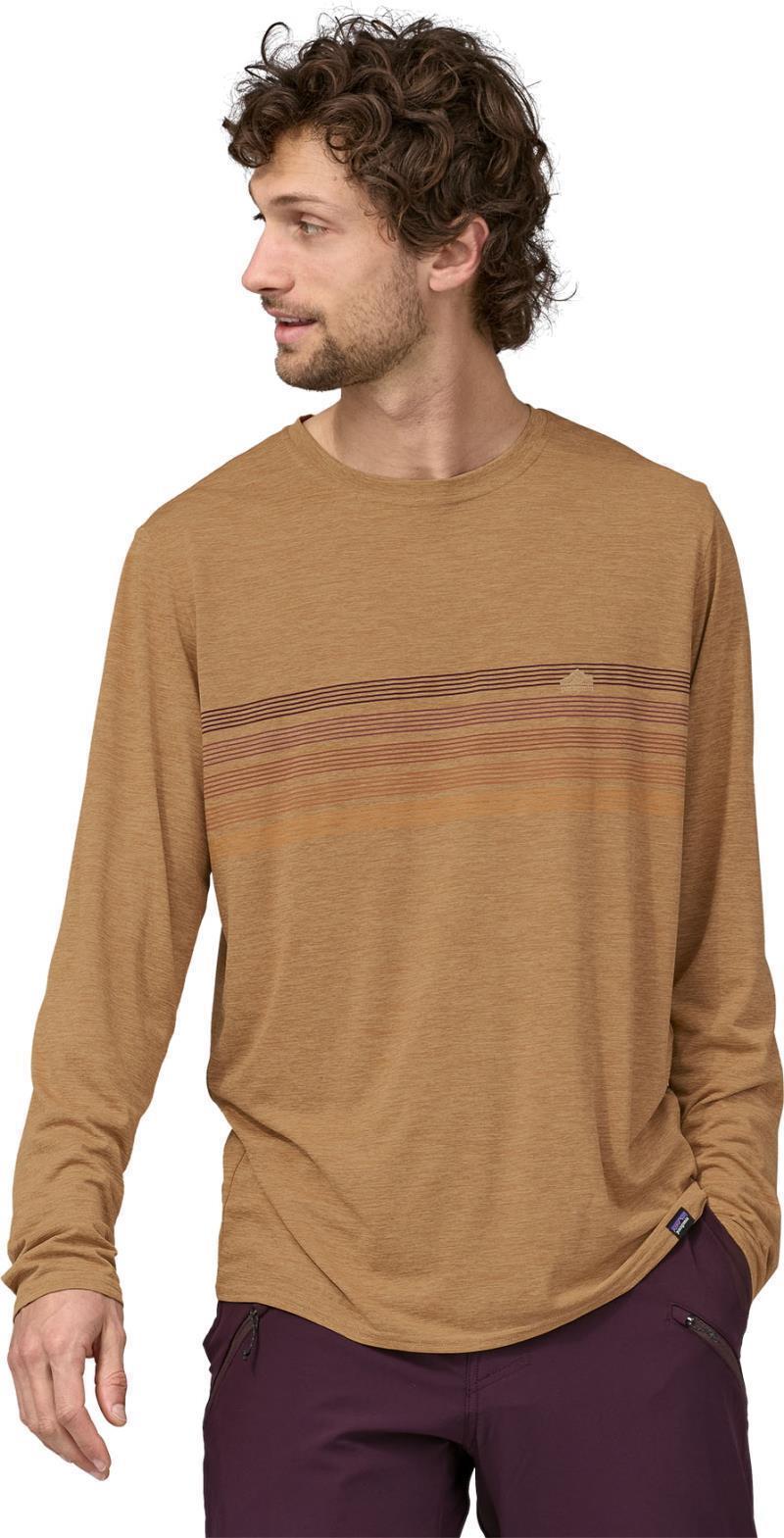 Capilene Cool Daily Graphic LS Shirt - Mens - line logo ridge stripe / tinamou tan x-dye 1