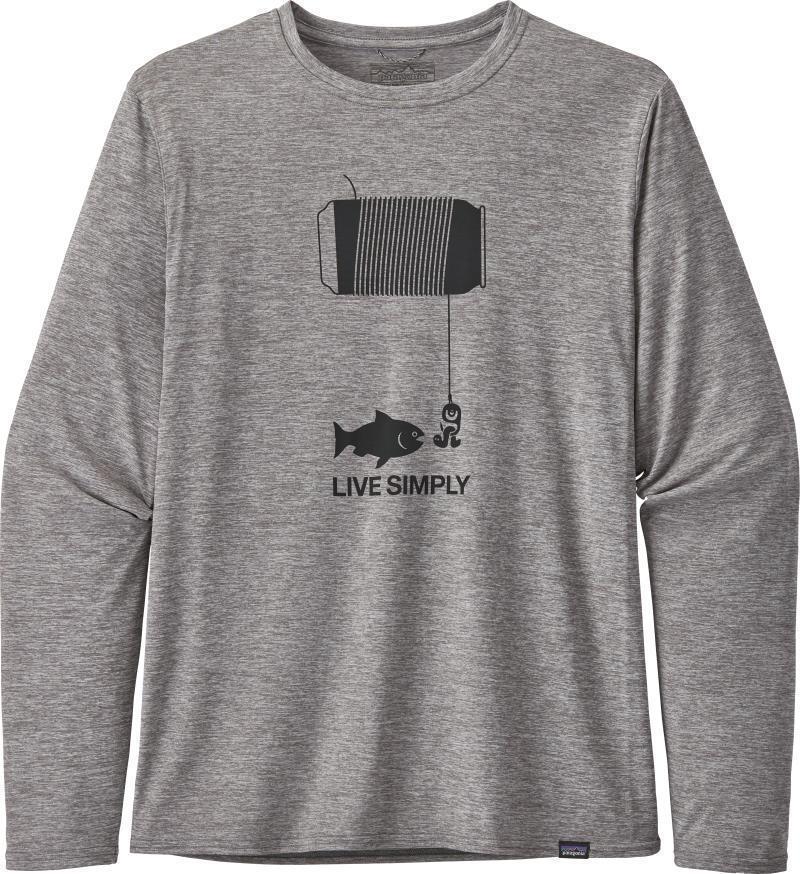 Capilene Cool Daily Graphic LS Shirt - Mens - live simply happy hour / feather grey 1