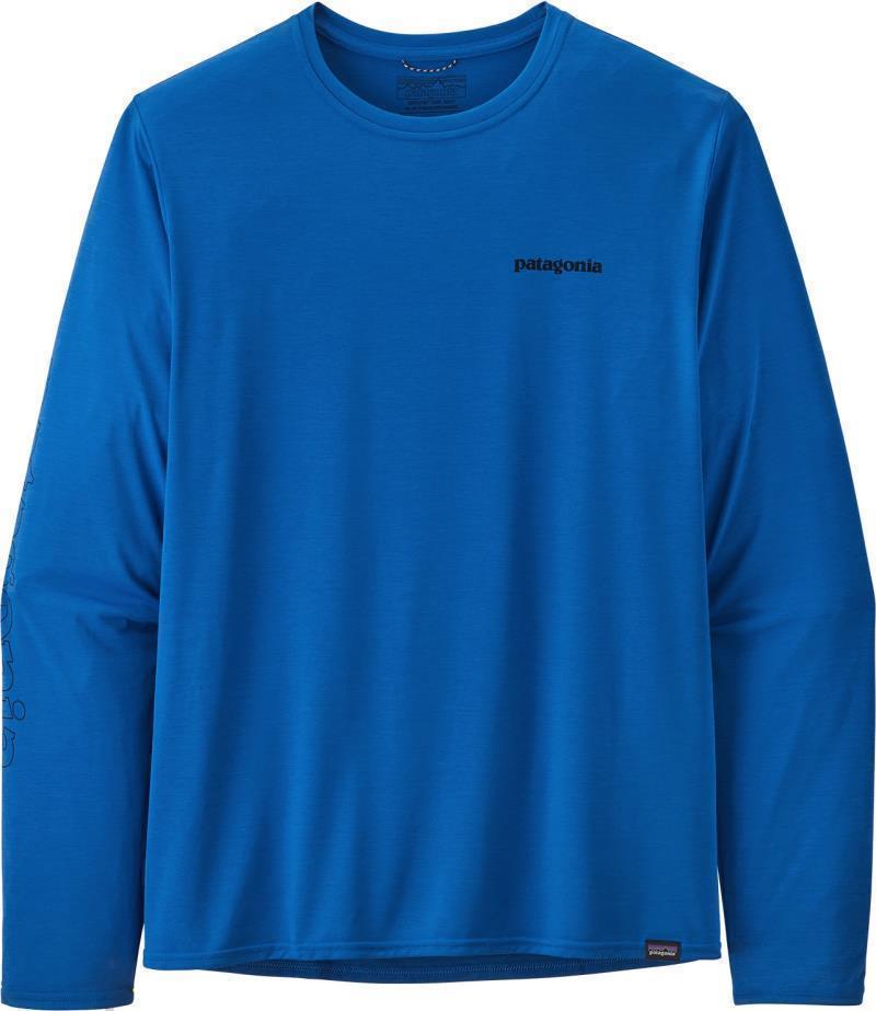 Capilene Cool Daily Graphic LS Shirt - Mens - outline text logo / alpine blue x-dye 1