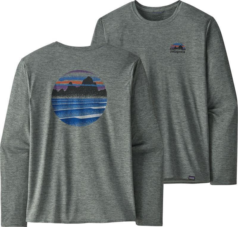 Capilene Cool Daily Graphic LS Shirt - Mens - skyline stencil / sleet green x-dye 1
