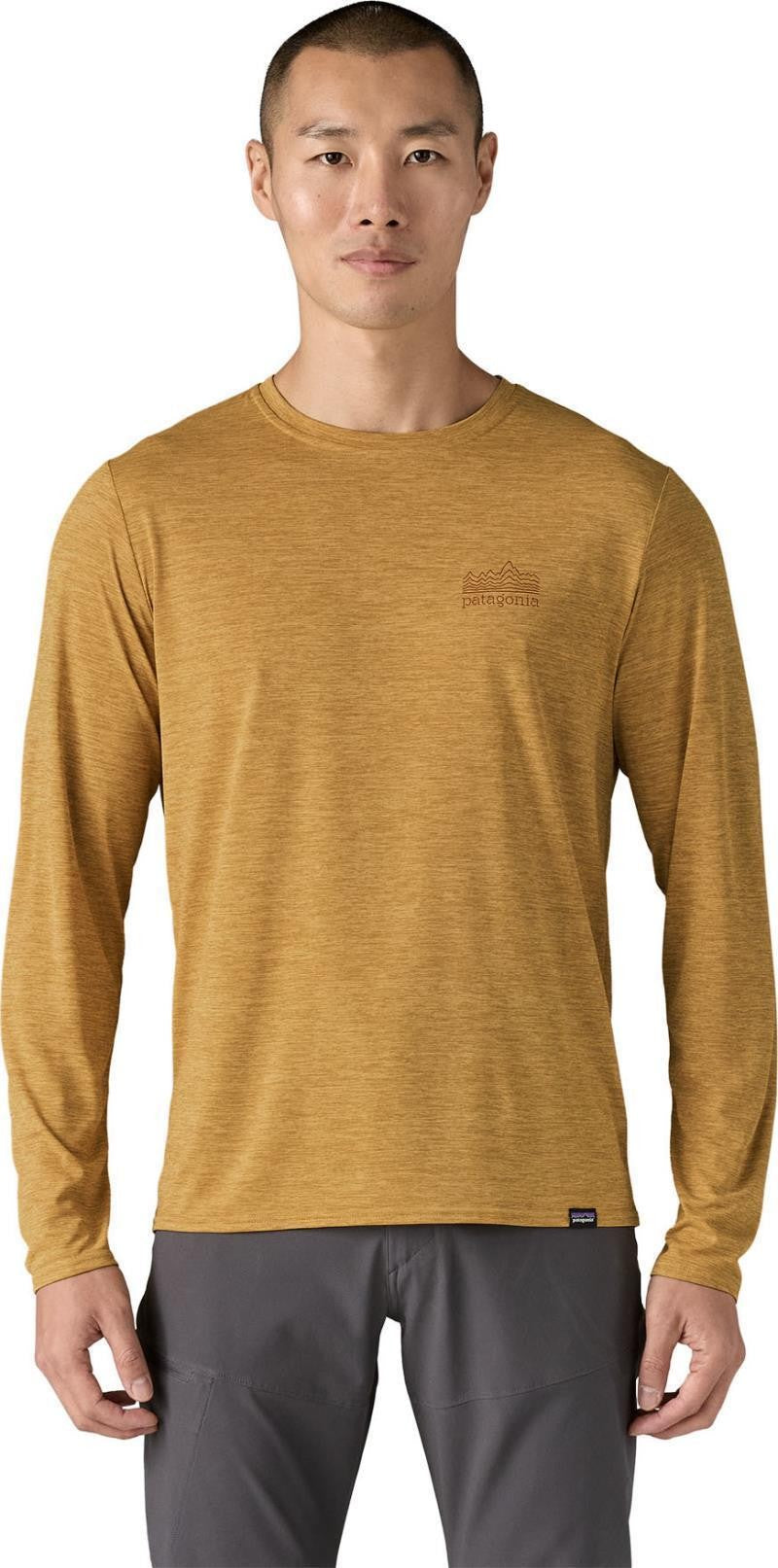 Capilene Cool Daily Graphic LS Shirt - Mens - strataspire / beeswax tan x-dye 1