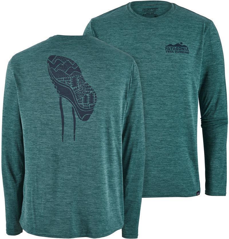 Capilene Cool Daily Graphic LS Shirt - Mens - trail tread / tasmanian teal x-dye 1
