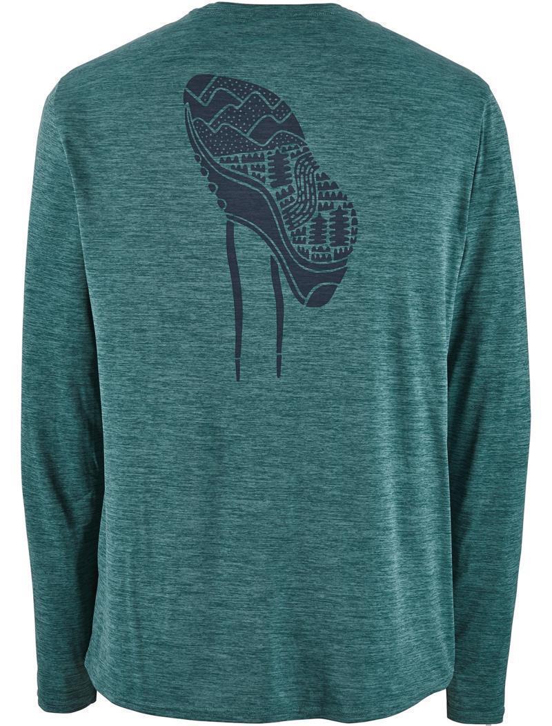 Capilene Cool Daily Graphic LS Shirt - Mens - trail tread / tasmanian teal x-dye 1