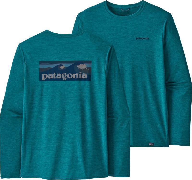 Capilene Cool Daily Graphic LS Shirt - Waters - Mens - Boardshort Logo / Belay Blue X-Dye 1