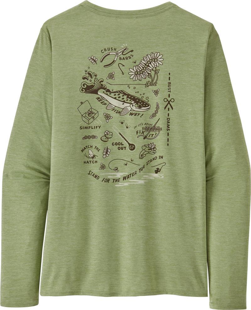 Capilene Cool Daily Graphic LS Shirt - Waters - Womens - Action Angler / Salvia Green X-Dye 3