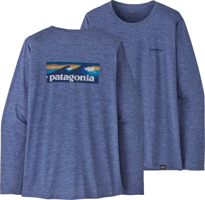 Capilene Cool Daily Graphic LS Shirt - Waters - Womens - Boardshort Logo / Current Blue X-Dye 1